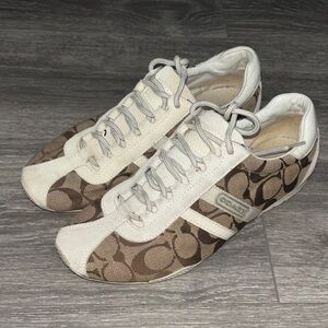 Coach Brown & Cream Logo Low-Top Sneakers
